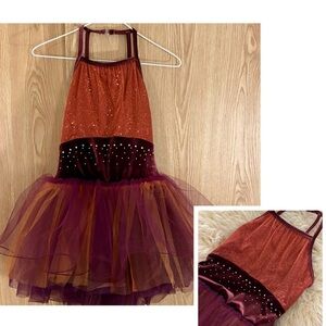 Glittering Burgundy and Orange Kids Dance Costume